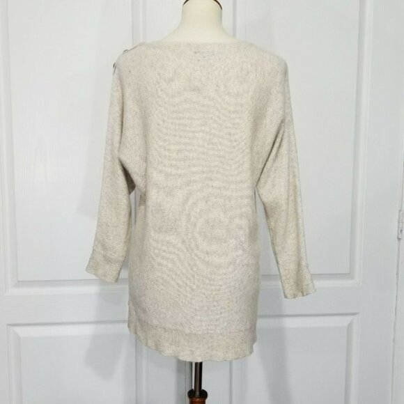 Ann Taylor Sweater M Lambswool Tan Natural Scoop Neck Knit - Picture 3 of 9